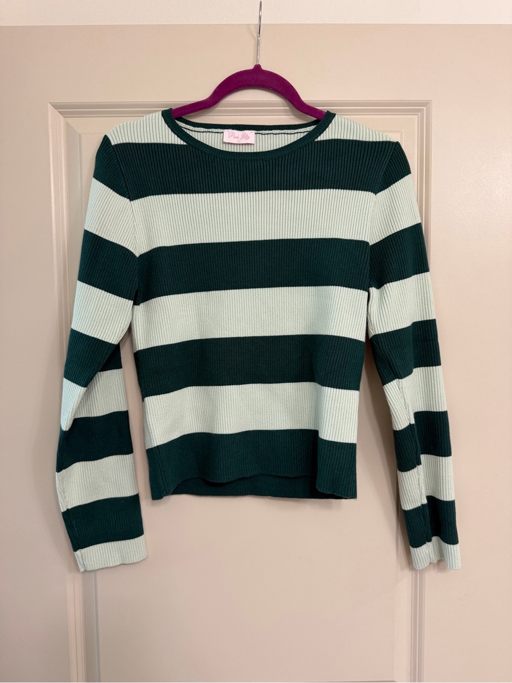 Pink Lily Green & Mint Striped Ribbed Knit Top